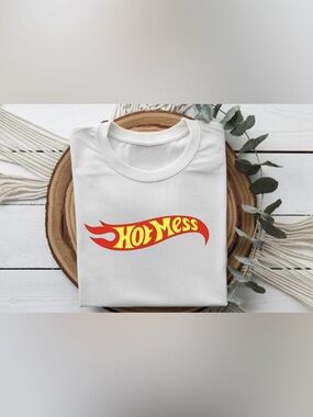 Hot Mess Graphic Shirt Funny Flame Retro Trendy Women Tee Cute White Top